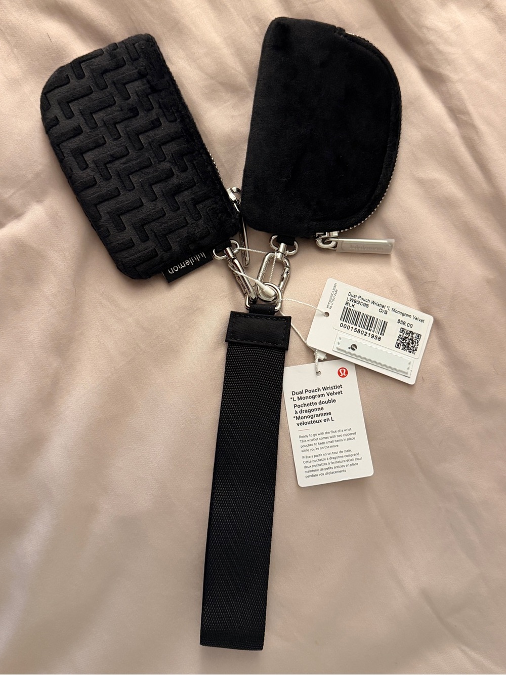 Lululemon Dual Pouch Wristlet Velvet with LuLu Monogram - Black